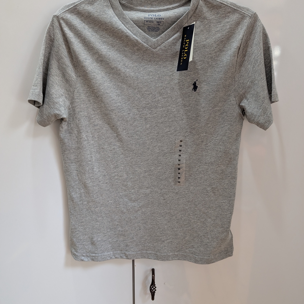 Ralph Lauren Gray V-Neck Polo Tee with Navy Pony